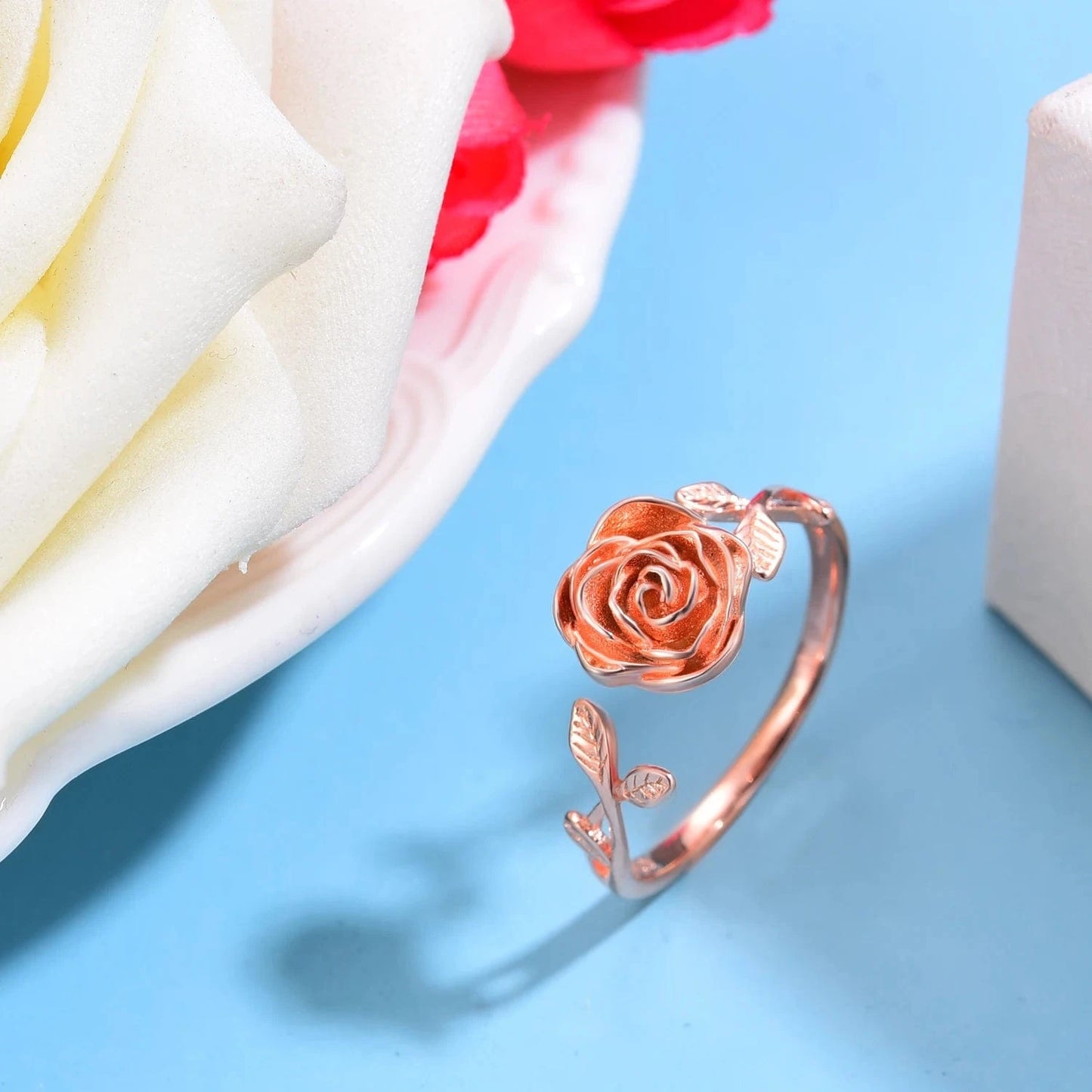 Resizable / rose gold Amazon Hot Selling 18k white rose gold plated 925 Sterling Silver Jewelry flower Ring