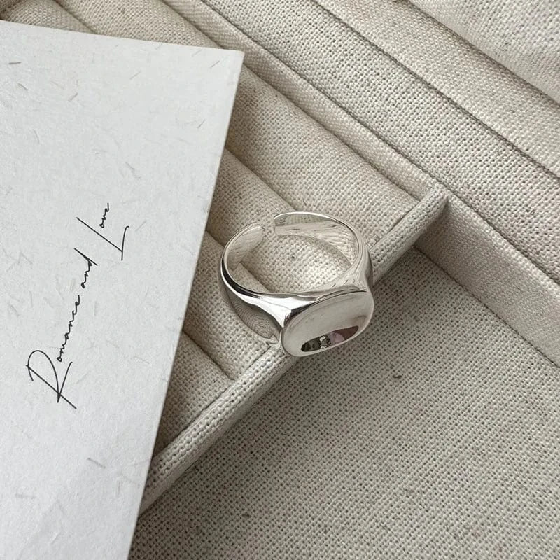 Resizable / silver New Fashion 1 Piece 925 Sterling Silver Concave Square Shape Rings Fine Jewelry For Women