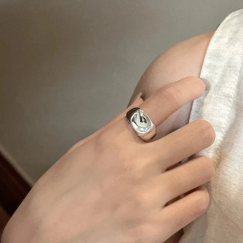 Resizable / silver New Fashion 1 Piece 925 Sterling Silver Concave Square Shape Rings Fine Jewelry For Women