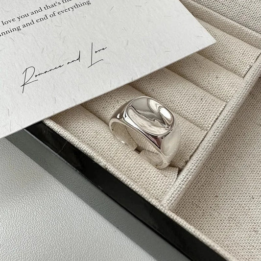 Resizable / silver New Fashion 1 Piece 925 Sterling Silver Concave Square Shape Rings Fine Jewelry For Women