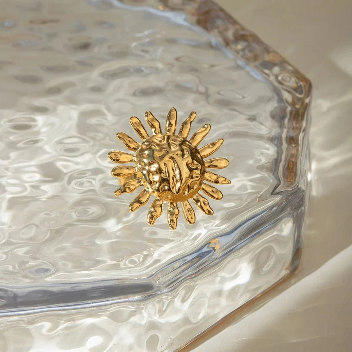 Resizable / Simple / R2595 R2595 Daisy Flower Stainless Steel 18K PVD Gold Plated Ring Flower Sunflower Chunky Bulky Ring for Girl Gift