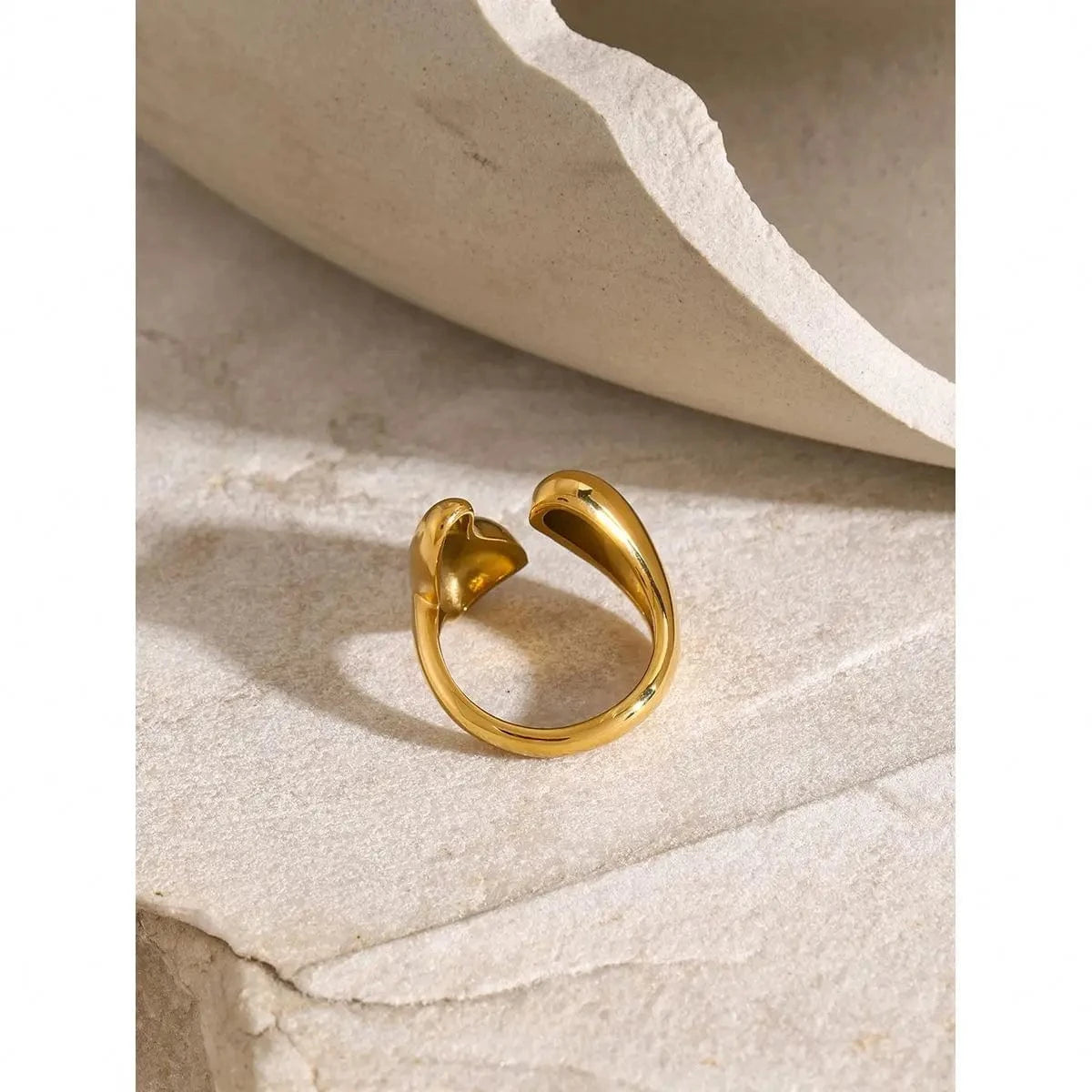 Resizable / Simple / R2641 R2641 Waterproof Stainless Steel 18K PVD Gold Plated Geometric Adjustable Opening Ring Simple Chunky Bulky Ring for Girl Gift