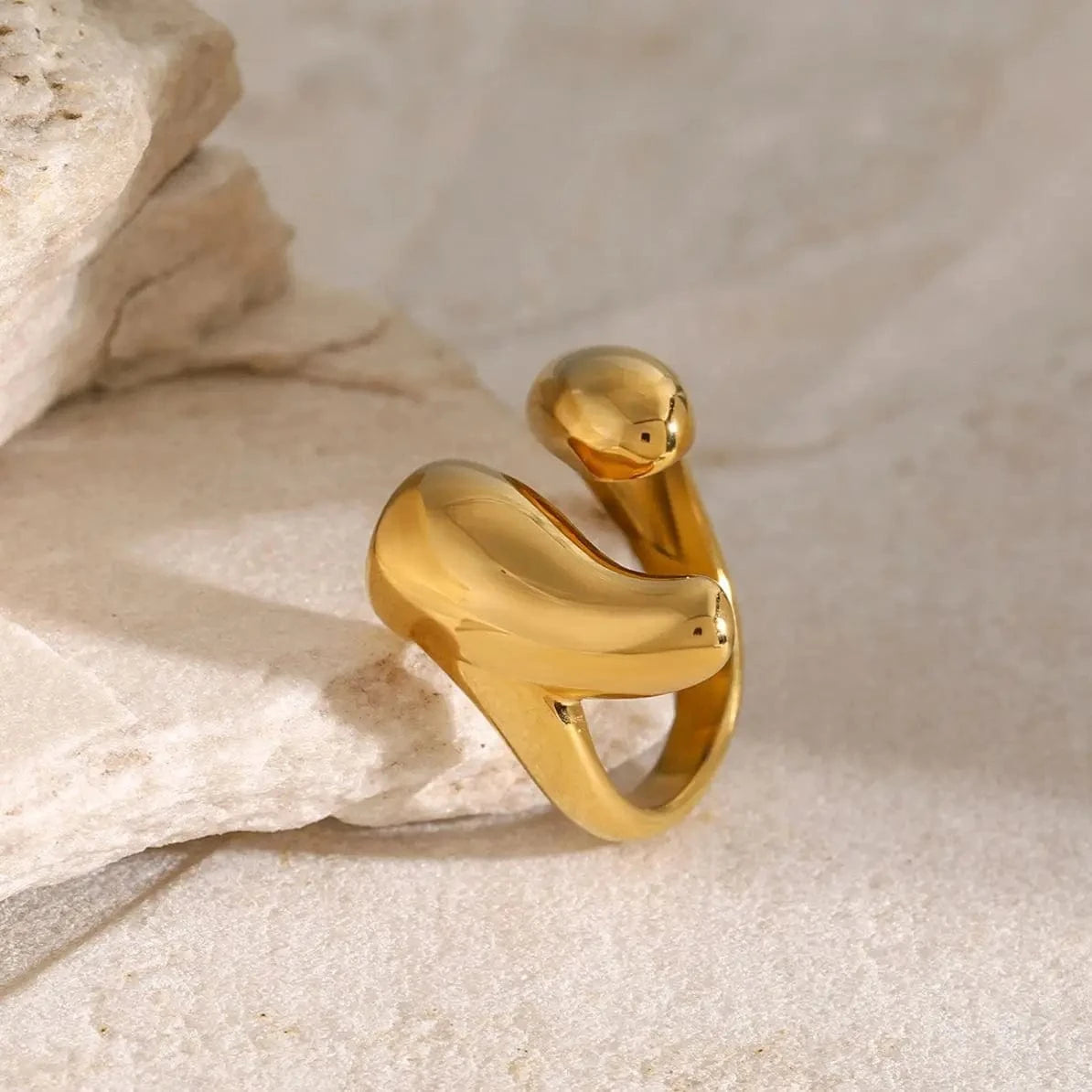 Resizable / Simple / R2641 R2641 Waterproof Stainless Steel 18K PVD Gold Plated Geometric Adjustable Opening Ring Simple Chunky Bulky Ring for Girl Gift