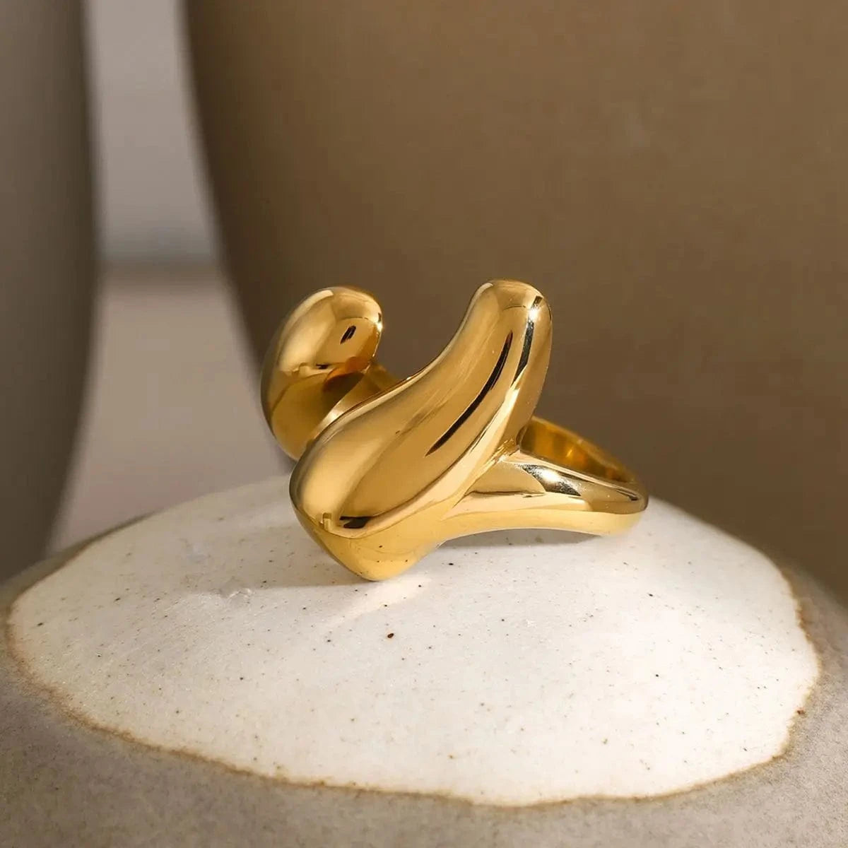Resizable / Simple / R2641 R2641 Waterproof Stainless Steel 18K PVD Gold Plated Geometric Adjustable Opening Ring Simple Chunky Bulky Ring for Girl Gift