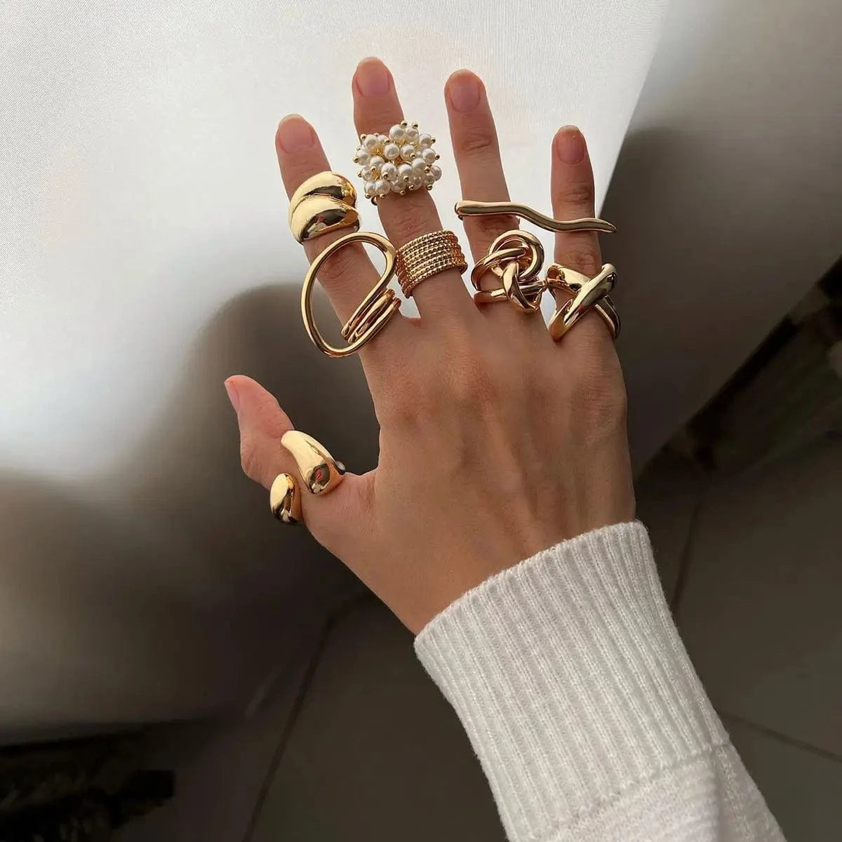 Resizable / Simple / R2641 R2641 Waterproof Stainless Steel 18K PVD Gold Plated Geometric Adjustable Opening Ring Simple Chunky Bulky Ring for Girl Gift
