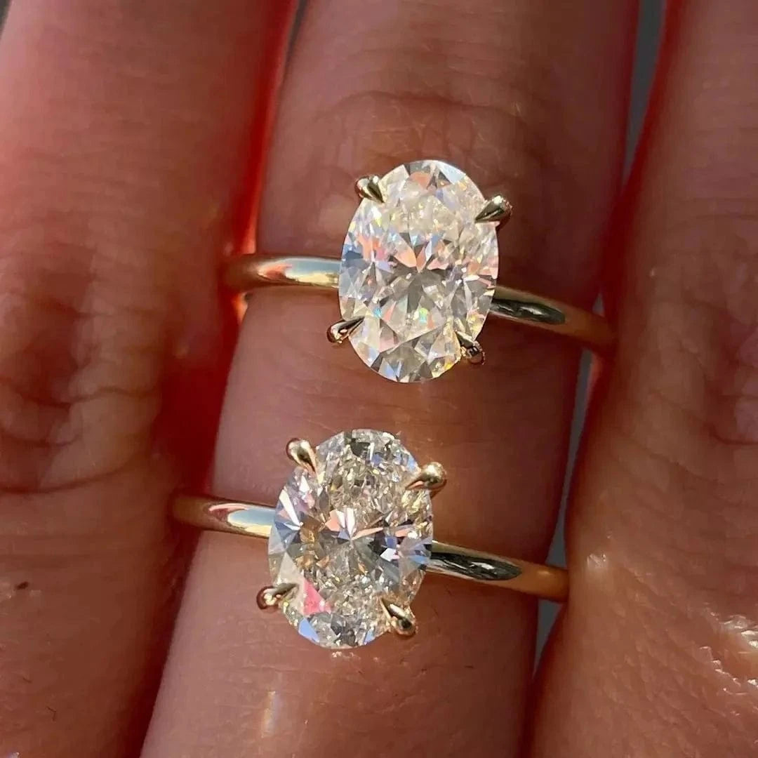 Resizable / Solitaire ring 2CT Oval Shape Wedding Ring Moissanite Eternity Band Moissanite Bridal Ring Set Gold New for Man and Women Fancy Jewelry