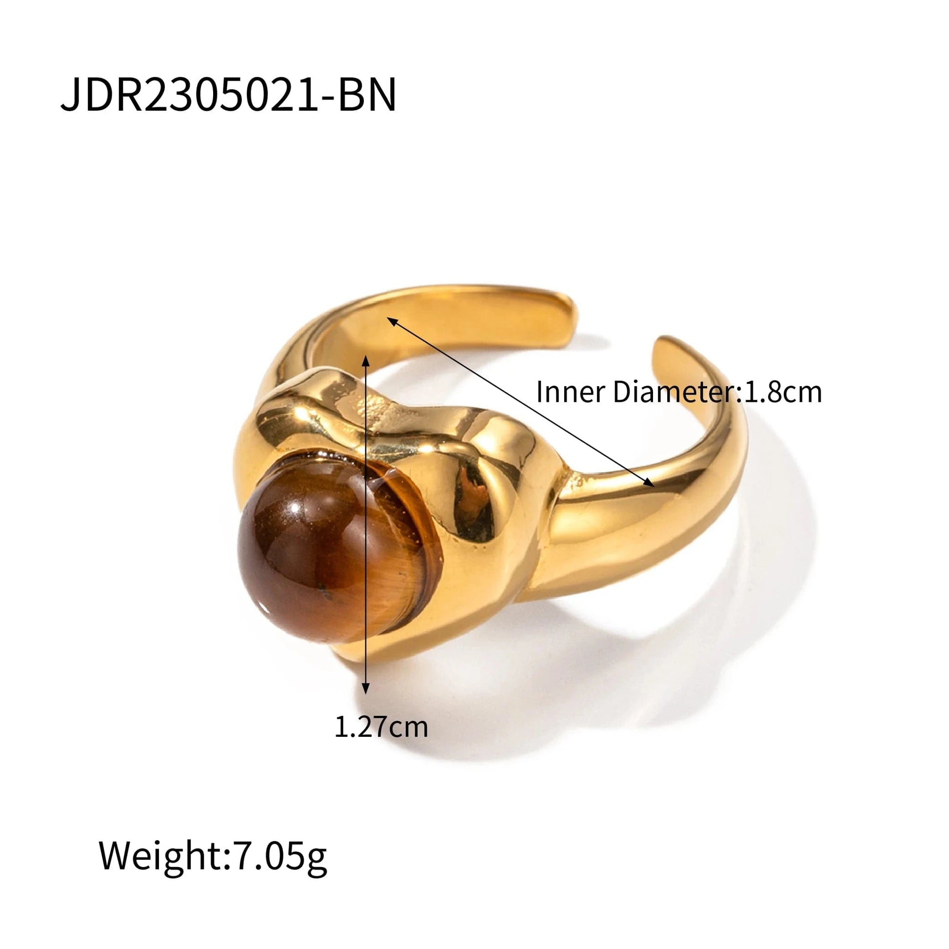 Resizable / Trendy / R1858-2 R1858 Arrival 18K Gold Plated Lapis Stone Love Rings Jewelry Stainless Steel Tiger Eye Stone Heart Open Ring