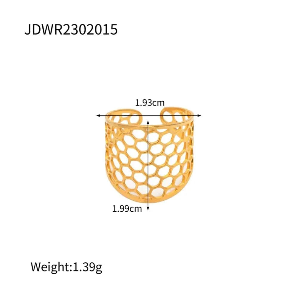 Resizable / Trendy / R1978 R1978 Arrival 18K Gold Plated Stone Finger Ring Stainless Steel filigree Open Ring for girls