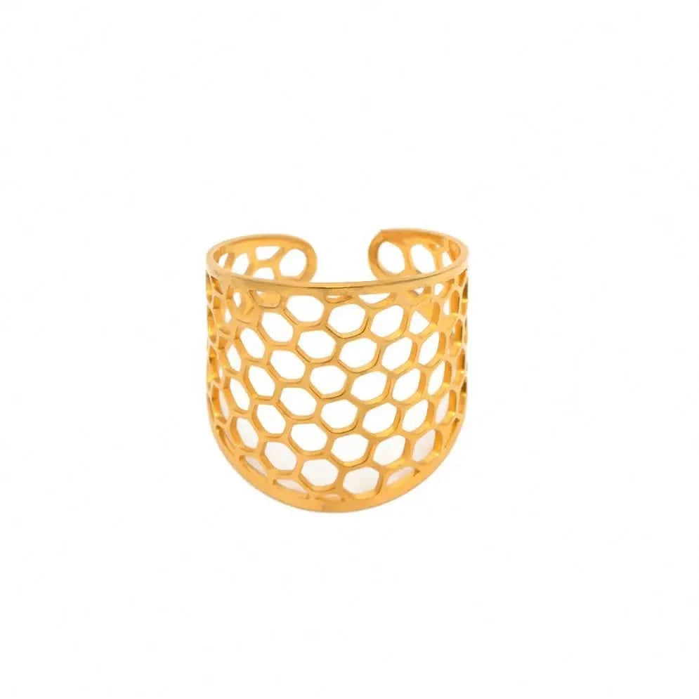 Resizable / Trendy / R1978 R1978 Arrival 18K Gold Plated Stone Finger Ring Stainless Steel filigree Open Ring for girls