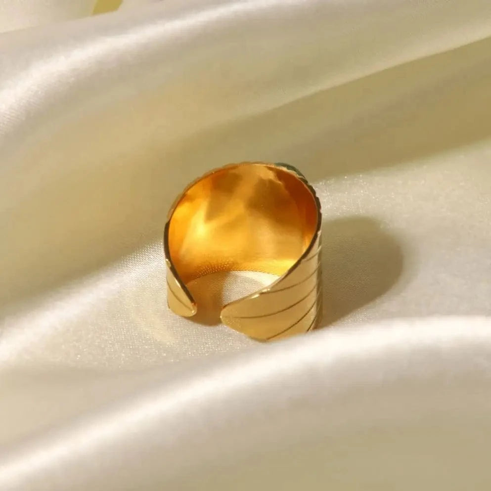 Resizable / TRENDY / R2082 R2082 Wide Style Natural African Turquoise Sun 18K Gold Plated Stainless Steel Opening Rings Women