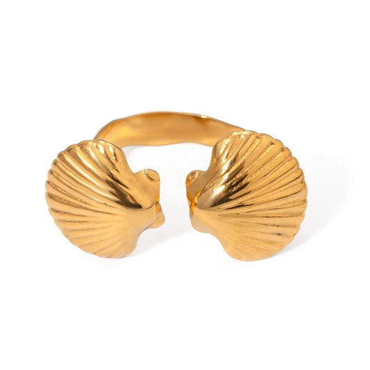 Resizable / Trendy / R2504 R2504 18k Gold Stainless Steel Shell Open Ring Adjustable Unique Design