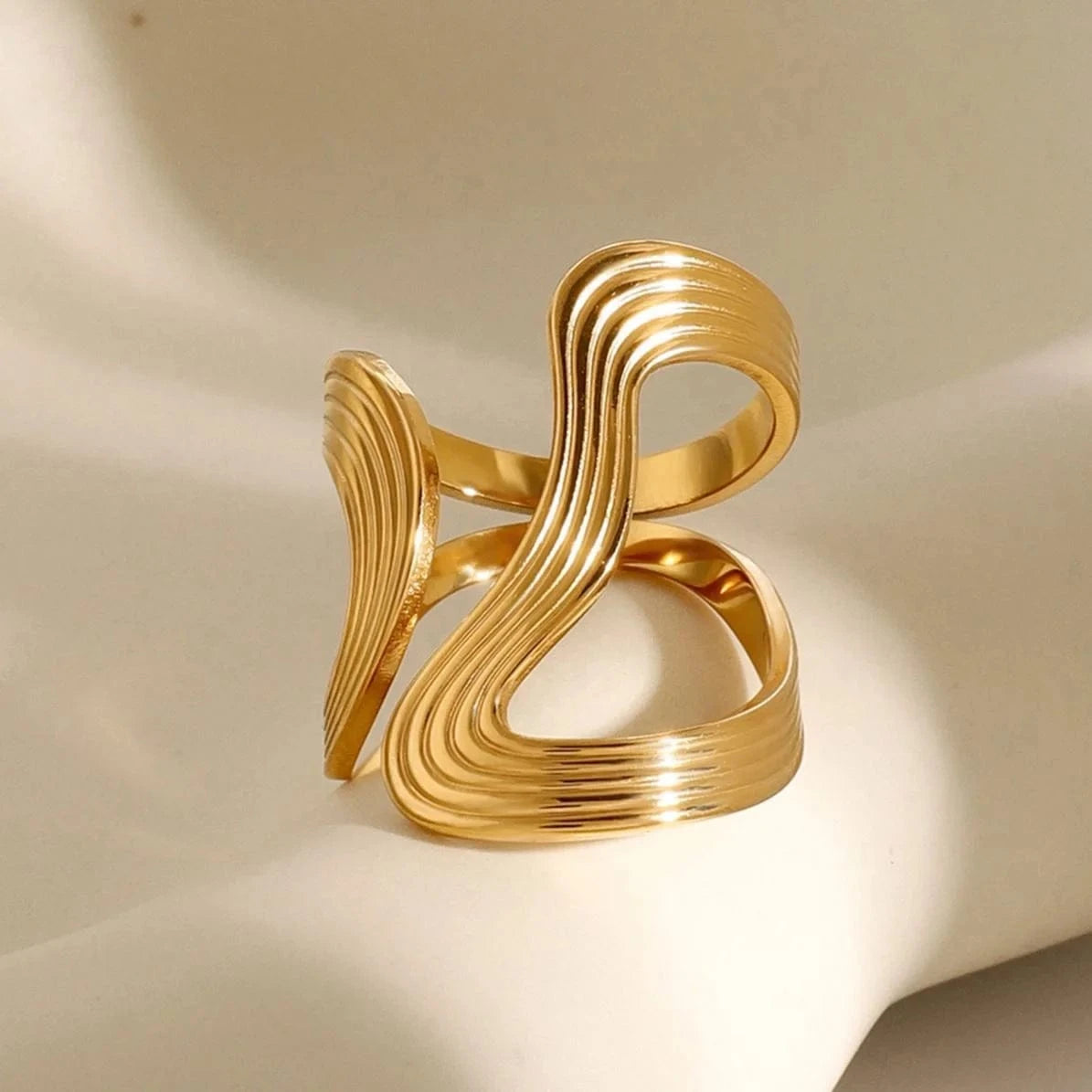 Resizable / Trendy / R2518 R2518 18k Gold Stainless Steel Twist Abstract Open Ring Statement Jewelry