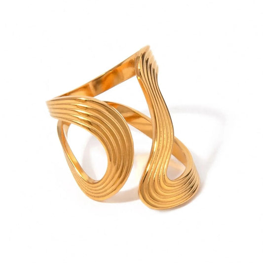 Resizable / Trendy / R2518 R2518 18k Gold Stainless Steel Twist Abstract Open Ring Statement Jewelry