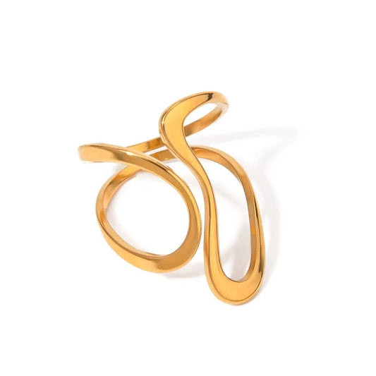 Resizable / Trendy / R2519 R2519 18k Gold Stainless Steel Polished Line Abstract Open Ring Modern Jewelry