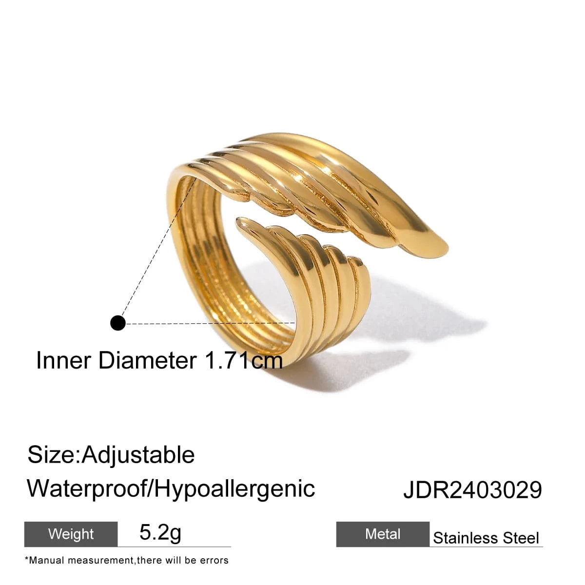 Resizable / Trendy / R2646 R2646 Designer Stainless Steel Rings Fashion Jewelry Women 18K Gold Plated Wing Open Ring