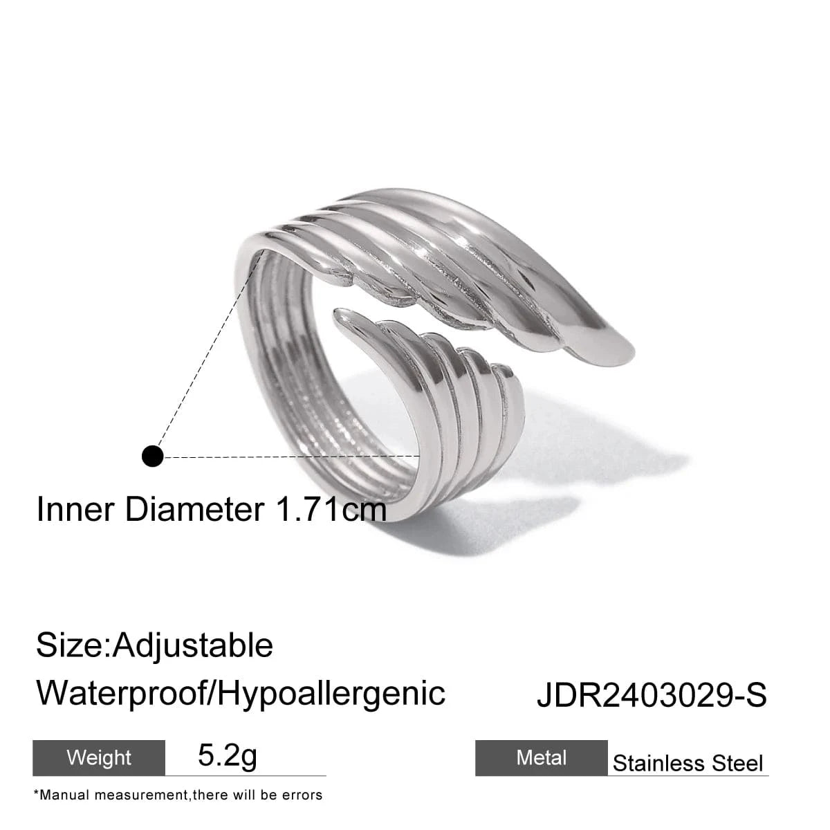 Resizable / Trendy / R2646S R2646 Designer Stainless Steel Rings Fashion Jewelry Women 18K Gold Plated Wing Open Ring