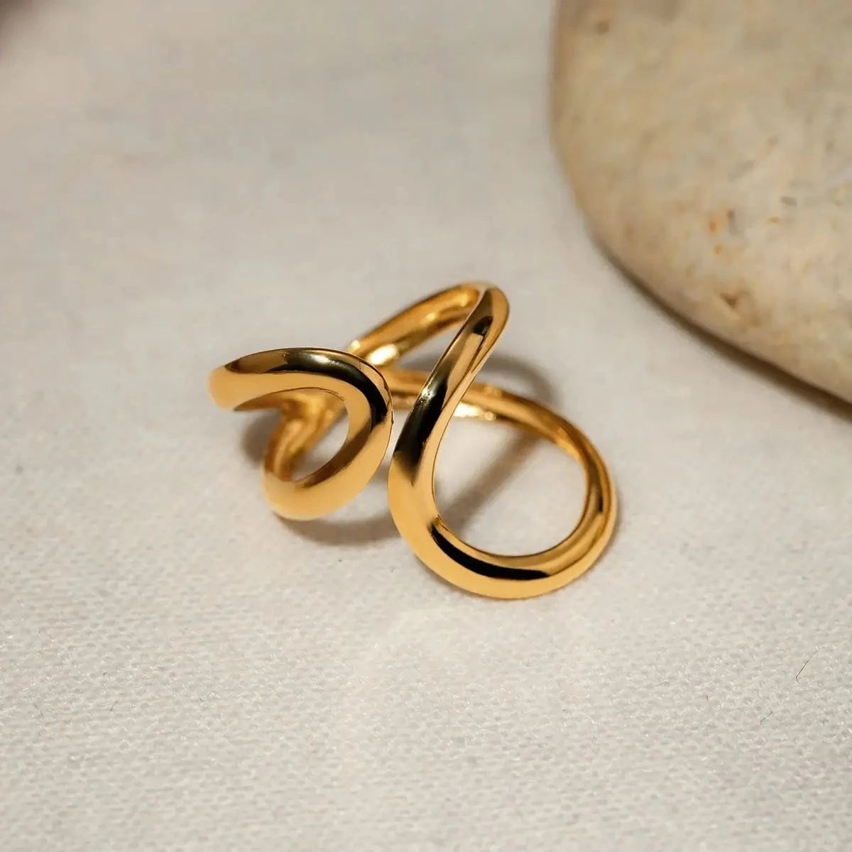 Resizable / TRENDY / R2654 R2654 Waterproof Geometric 18K PVD Gold Plated Stainless Steel Irregular Hollow Wavy Lines Stacking Ring