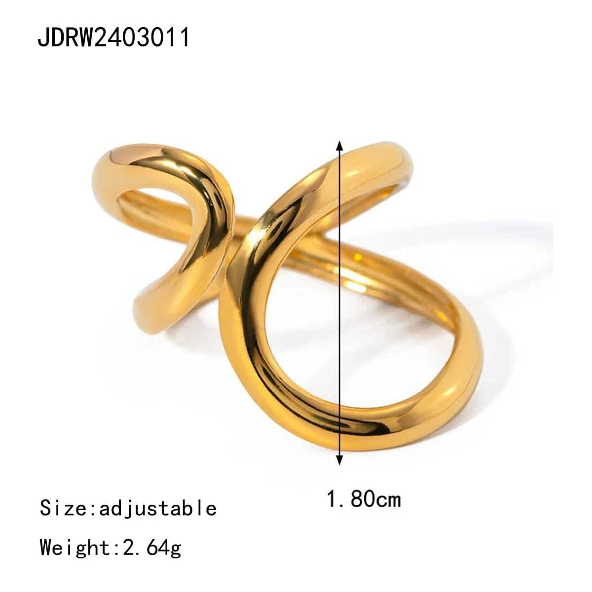Resizable / TRENDY / R2654 R2654 Waterproof Geometric 18K PVD Gold Plated Stainless Steel Irregular Hollow Wavy Lines Stacking Ring