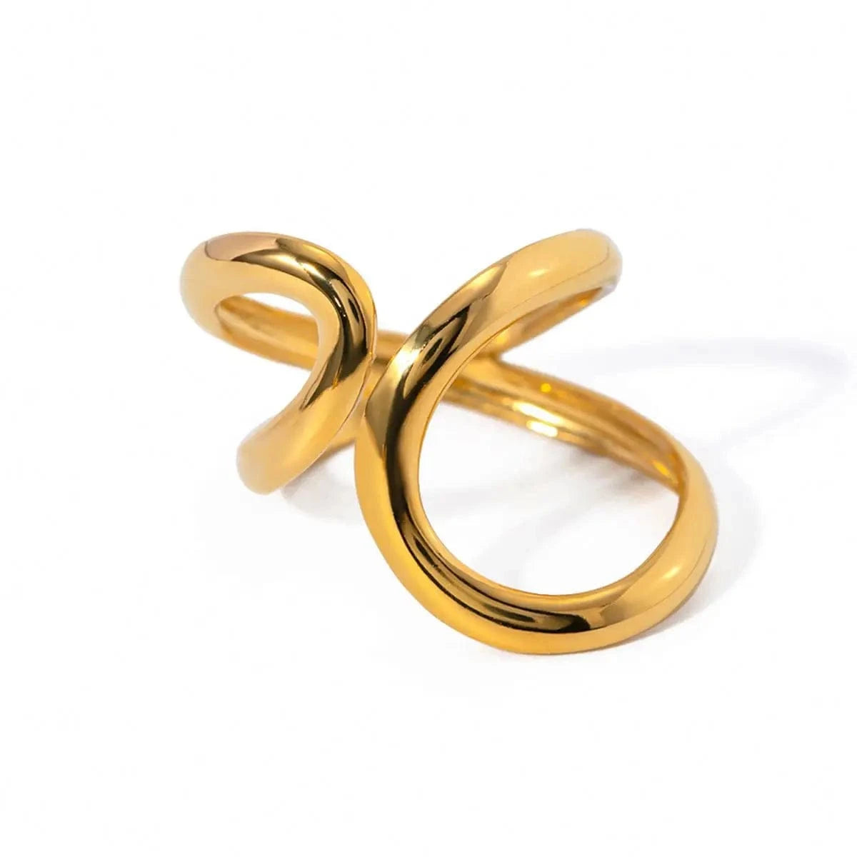 Resizable / TRENDY / R2654 R2654 Waterproof Geometric 18K PVD Gold Plated Stainless Steel Irregular Hollow Wavy Lines Stacking Ring
