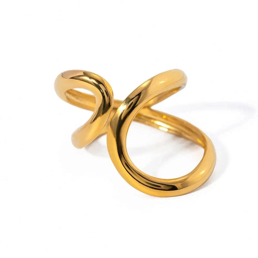 Resizable / TRENDY / R2654 R2654 Waterproof Geometric 18K PVD Gold Plated Stainless Steel Irregular Hollow Wavy Lines Stacking Ring