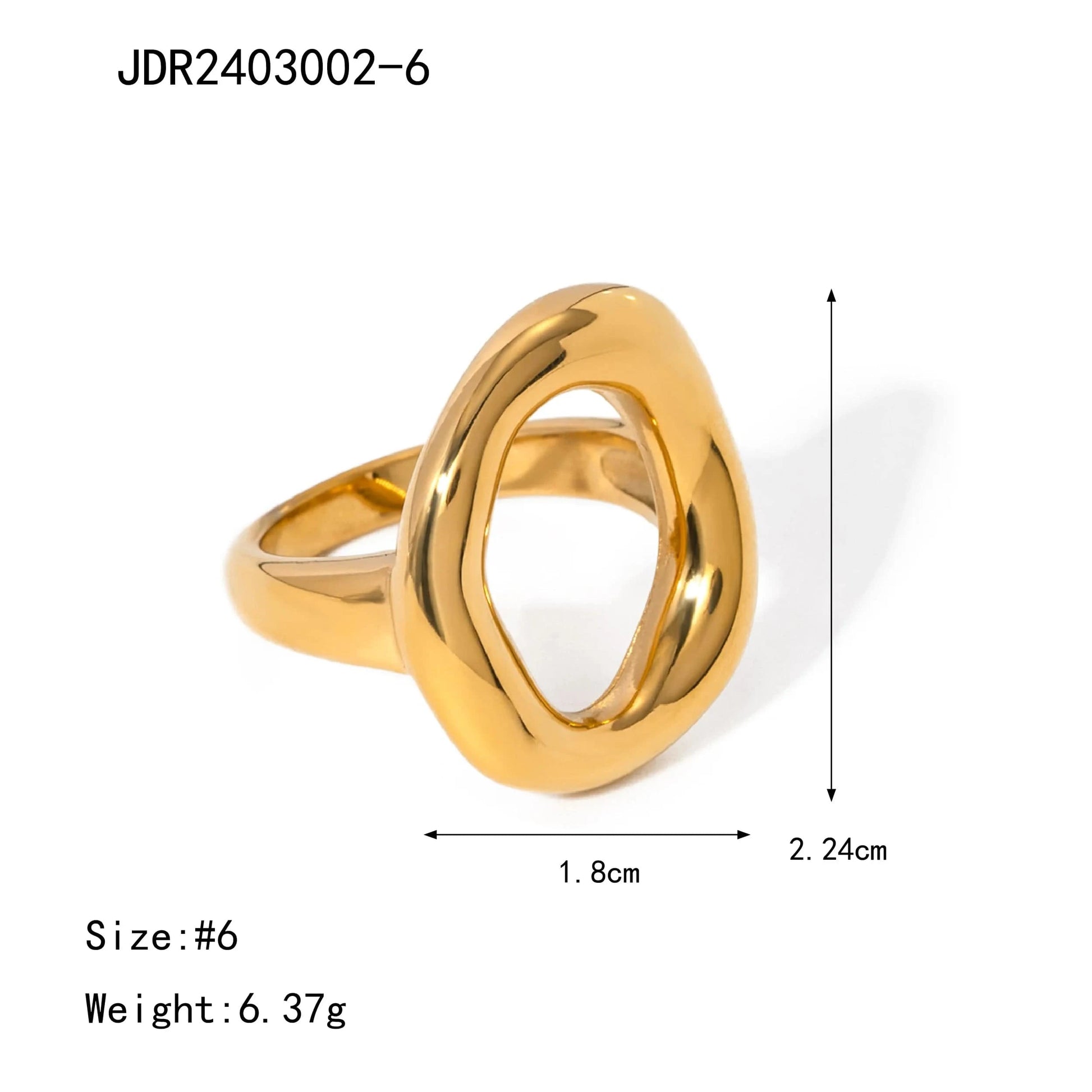 Resizable / Trendy / R2676 R2676 Minimalist Stainless steel 18K Gold Plated Rings For Women Fashion Irregular Oval Hollow Rings