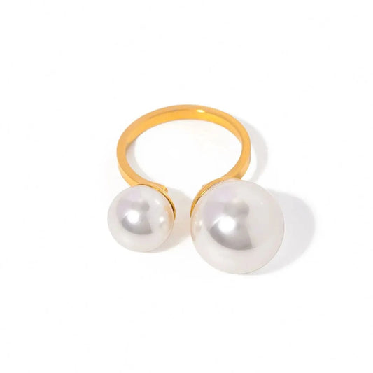 Resizable / Trendy / R2682 R2682 Dainty Stainless Steel Jewelry 18K Gold Plated Rings For Women Custom Asymmetric Pearl Open Rings
