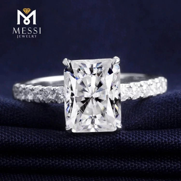Resizable / White Messi jewelry 3Ct DEF color Emerald cut lab grow diamond synthetic moissanite ring