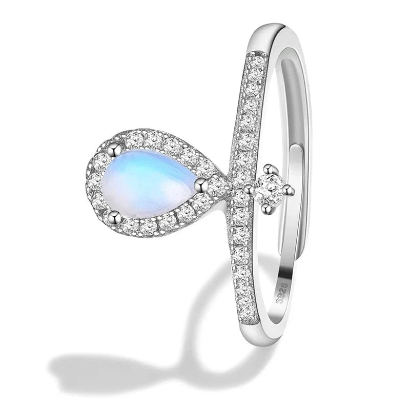 Resizable / XD0137B1-7 Factory wholesale Zirconia Natural Blue Moonstone Crown Water Drop Adjustable Ring for Women 925 Sterling Silver Luxury Jewelry