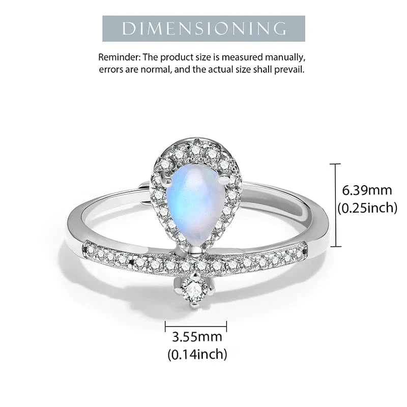 Resizable / XD0137B1-7 Factory wholesale Zirconia Natural Blue Moonstone Crown Water Drop Adjustable Ring for Women 925 Sterling Silver Luxury Jewelry