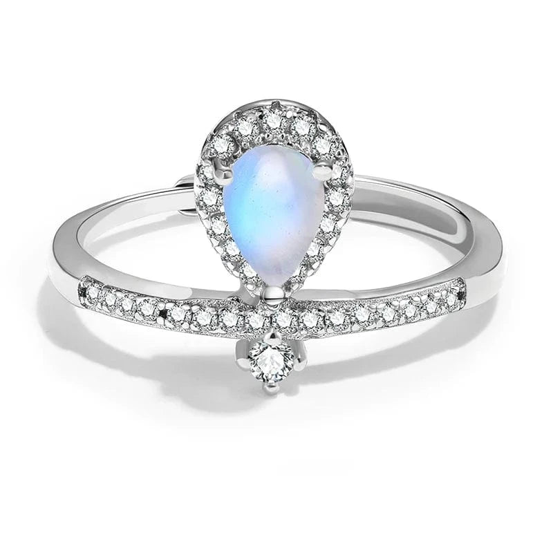 Resizable / XD0137B1-7 Factory wholesale Zirconia Natural Blue Moonstone Crown Water Drop Adjustable Ring for Women 925 Sterling Silver Luxury Jewelry