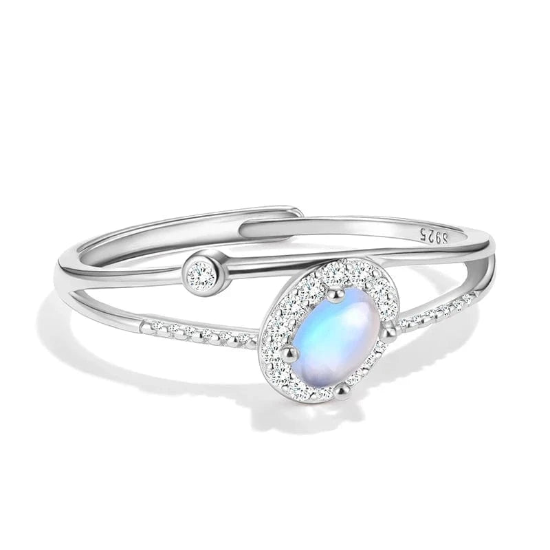 Resizable / XD0148B1-7 lotus fun Zirconia Natural flat oval 2 row Blue Moonstone halo ring 925 sterling silver Platinum Plated dating jewelry for lady