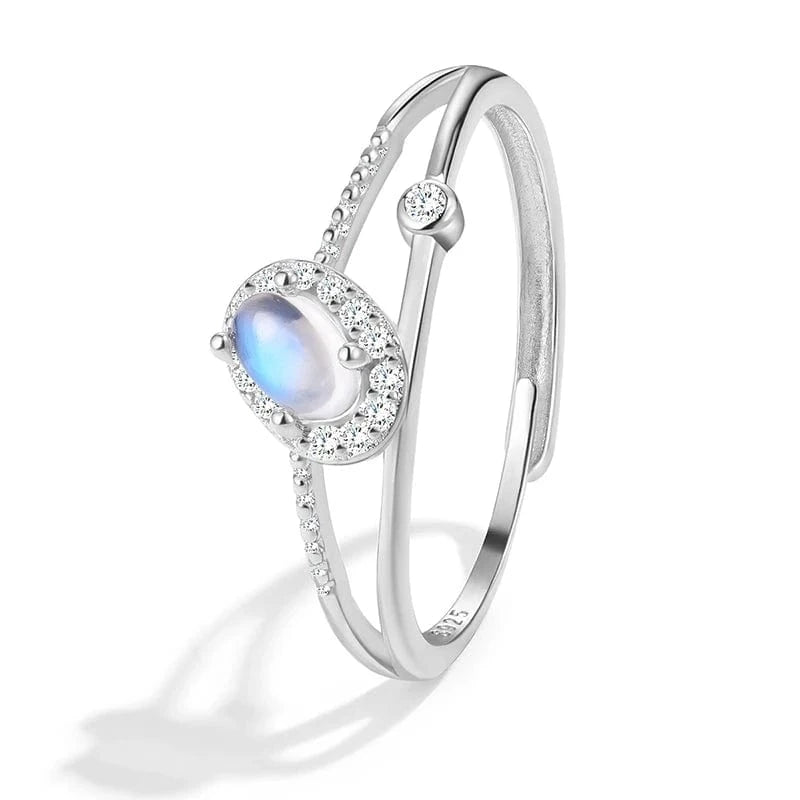 Resizable / XD0148B1-7 lotus fun Zirconia Natural flat oval 2 row Blue Moonstone halo ring 925 sterling silver Platinum Plated dating jewelry for lady