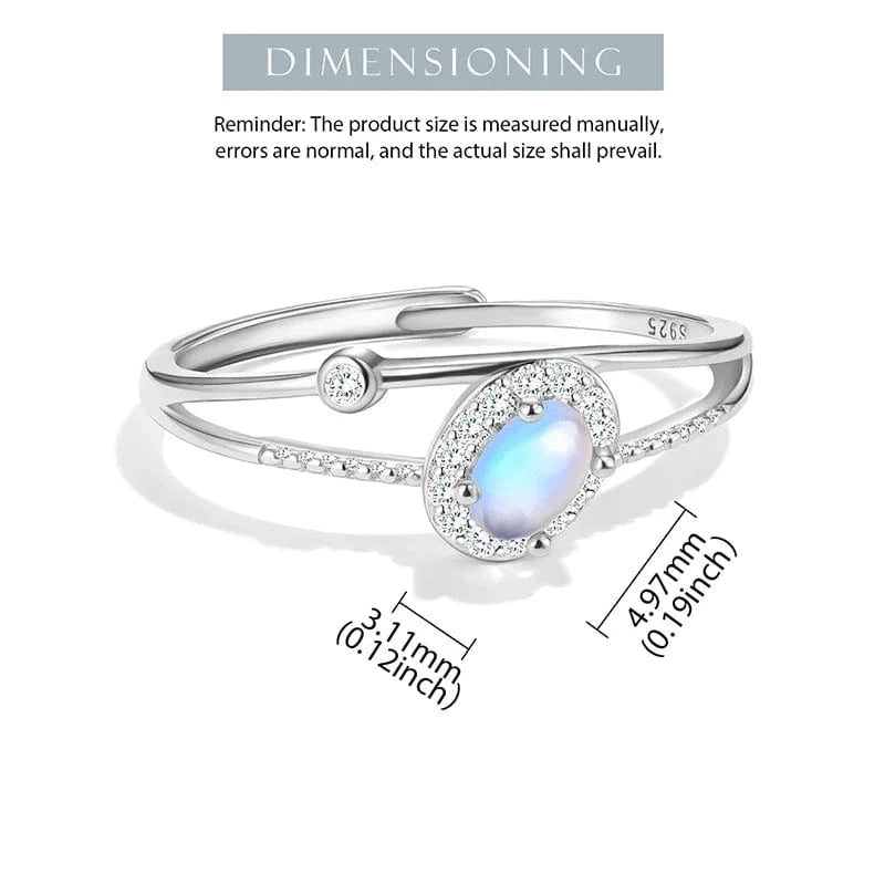 Resizable / XD0148B1-7 lotus fun Zirconia Natural flat oval 2 row Blue Moonstone halo ring 925 sterling silver Platinum Plated dating jewelry for lady