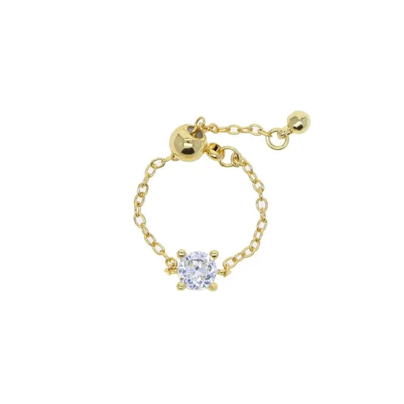 Resizable / Y-Gold-Circle Fashion Thin Link Chain Ring Circle Square Tear Drop 5A CZ Adjustable Ring Wedding Engagement Women Jewelry