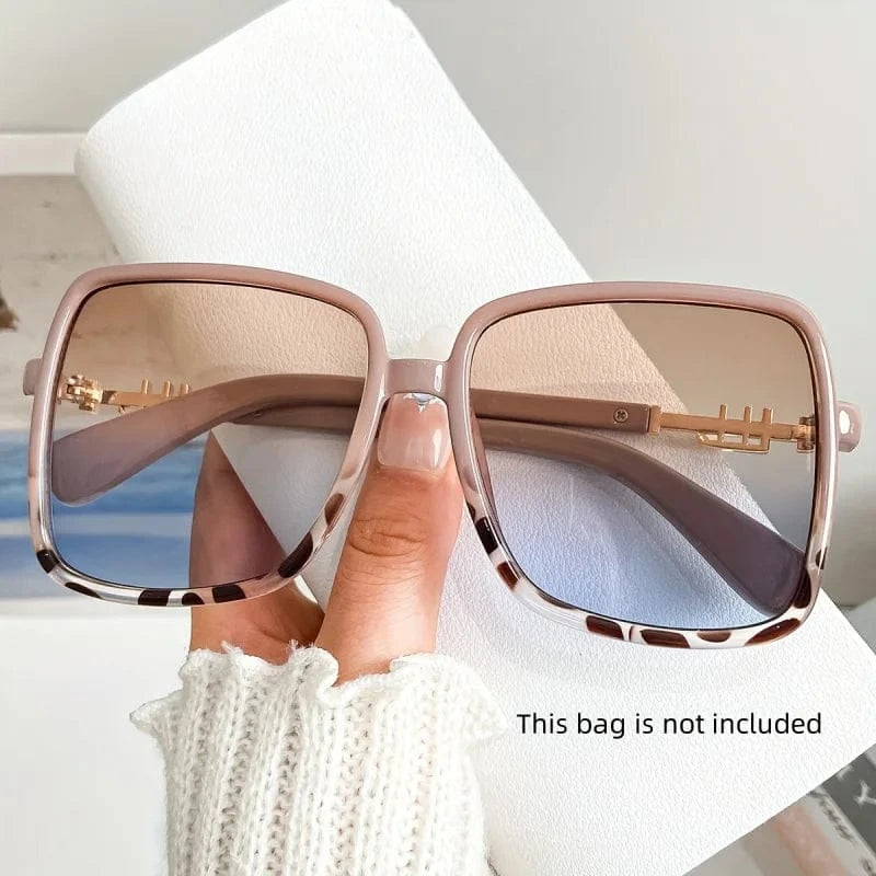 Retro 1970s Oversized Square Fashion Glasses - Blue & Pink Gradient Lenses, Metal Frame Unisex Fashion Glasses for Women