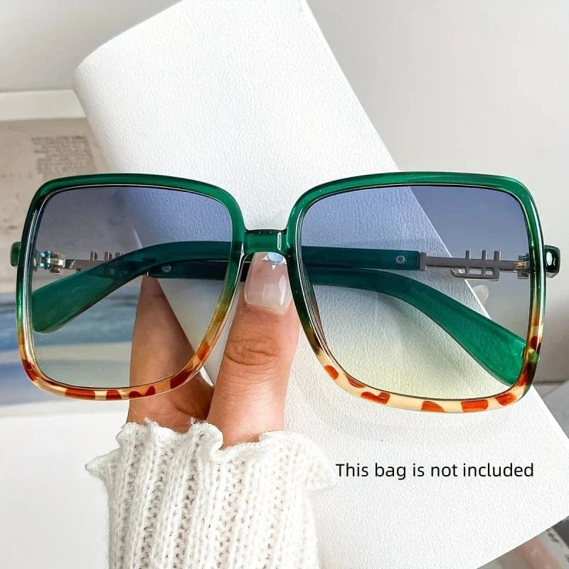 Retro 1970s Oversized Square Fashion Glasses - Blue & Pink Gradient Lenses, Metal Frame Unisex Fashion Glasses for Women