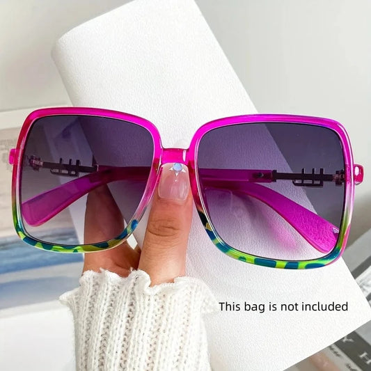 Retro 1970s Oversized Square Fashion Glasses - Blue & Pink Gradient Lenses, Metal Frame Unisex Fashion Glasses for Women