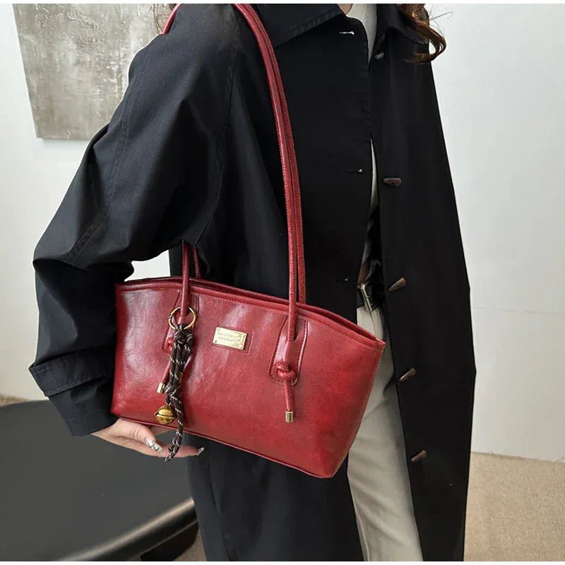 Retro French Women's Shoulder Bag Large Capacity Commuting Versatile Underarm Bag Simple Texture Solid Color Handbag Tote Bag - SN Wigs & More