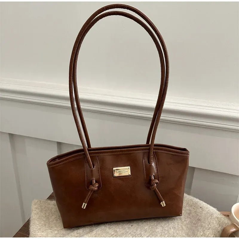 Retro French Women's Shoulder Bag Large Capacity Commuting Versatile Underarm Bag Simple Texture Solid Color Handbag Tote Bag - SN Wigs & More