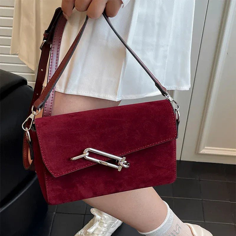 Retro Frosted New Shoulder Bag Women Autumn And Winter Suede High - end Fashion Women's Wallet Versatile Texture Small Square Bag - SN Wigs & More