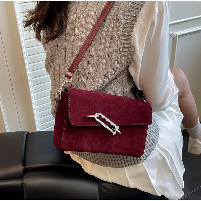 Retro Frosted New Shoulder Bag Women Autumn And Winter Suede High - end Fashion Women's Wallet Versatile Texture Small Square Bag - SN Wigs & More