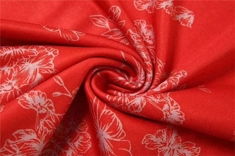 Retro Red Floral Print Dresses for Women Spring 2024 Off Shoulder Long Sleeve Mini Dress Sexy Club Outfits