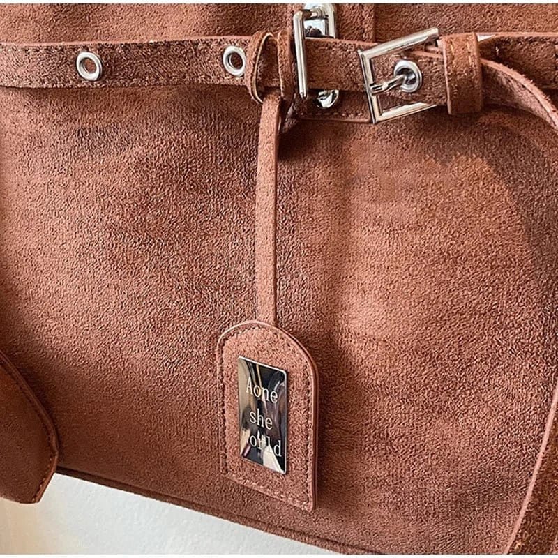 Retro Suede Square Handbag Fashion Versatile High - quality Texture Underarm Bag Exquisite Hardware Design Work Commute Tote Bag - SN Wigs & More