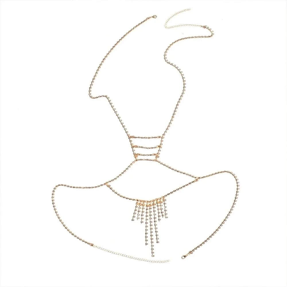 Rhinestone Bikini Body Chain Jewelry Sexy Tassel Chain Nightclub Accessories Chest Jewelry for Women