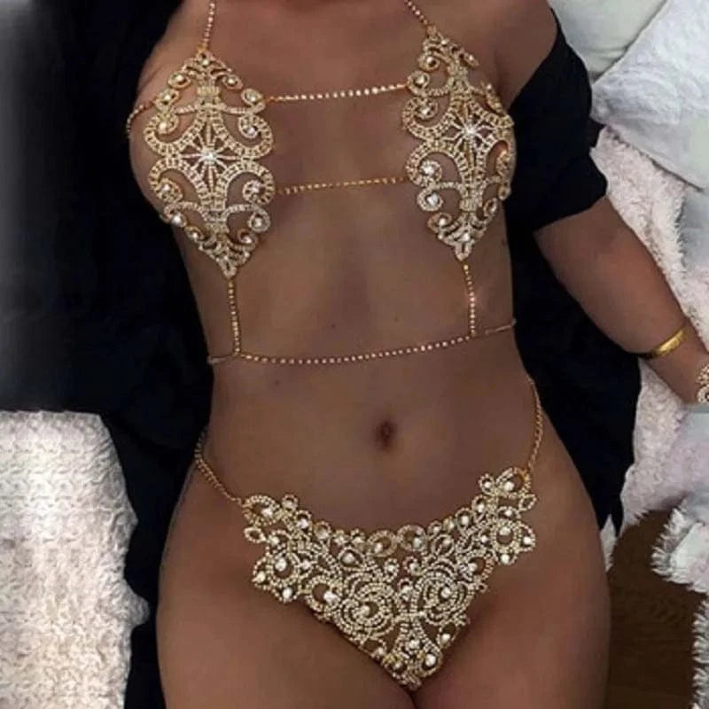 Rhinestone Crystal Bikini Chest Chain Body Chain Jewelry Accessory