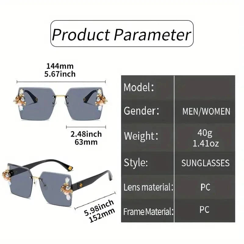 Rhinestone Decor Fashion Fashion Glasses For Women Men Casual Gradient Rimless Glasses For Summer Beach Rave Party
