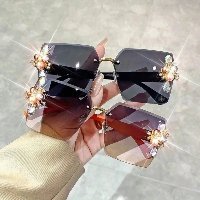 Rhinestone Decor Fashion Fashion Glasses For Women Men Casual Gradient Rimless Glasses For Summer Beach Rave Party