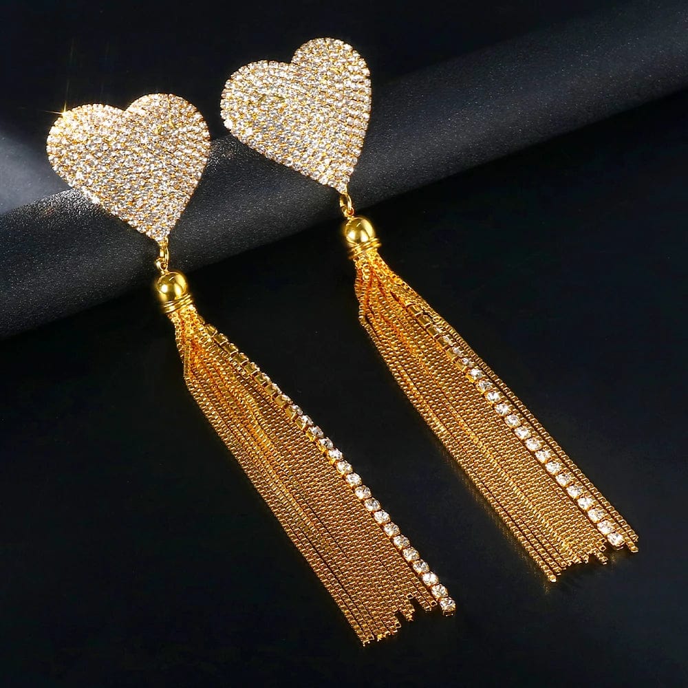 Rhinestone Heart Long Tassel Earrings Luxury Wholesale Boho Tassel Earring Jewelry for Women