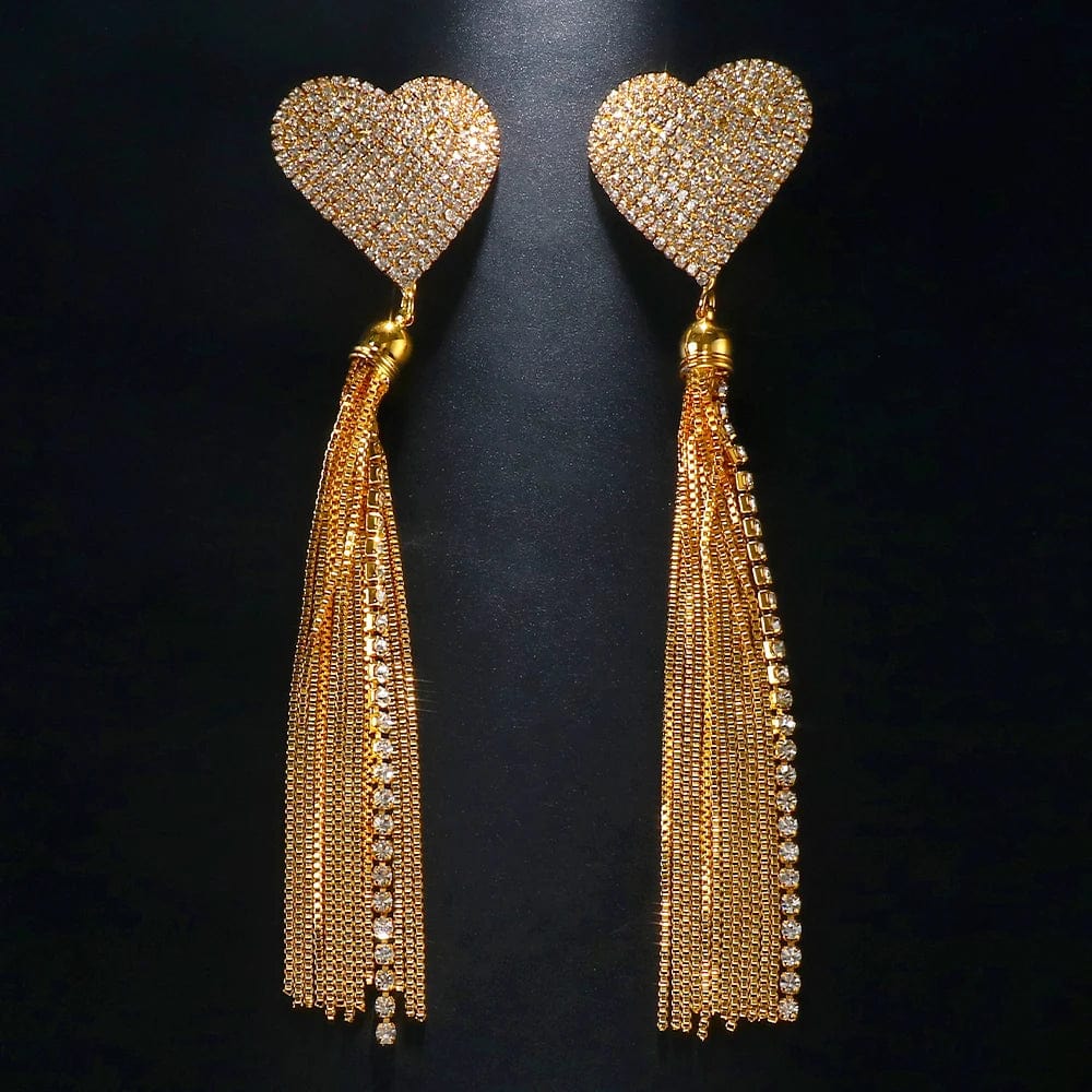 Rhinestone Heart Long Tassel Earrings Luxury Wholesale Boho Tassel Earring Jewelry for Women
