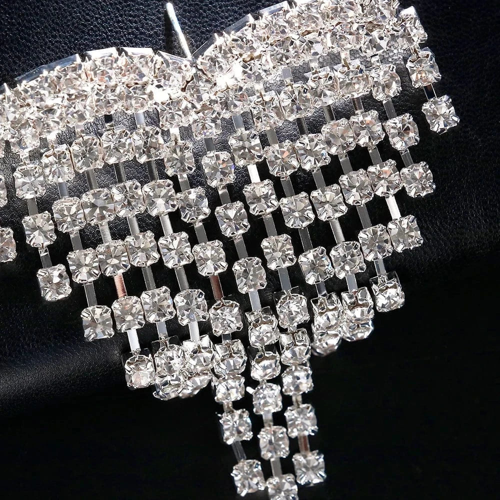 Rhinestone Heart Tassel Earrings Statement for Women Shiny Crystal Fashion Jewelry Earrings Wholesale